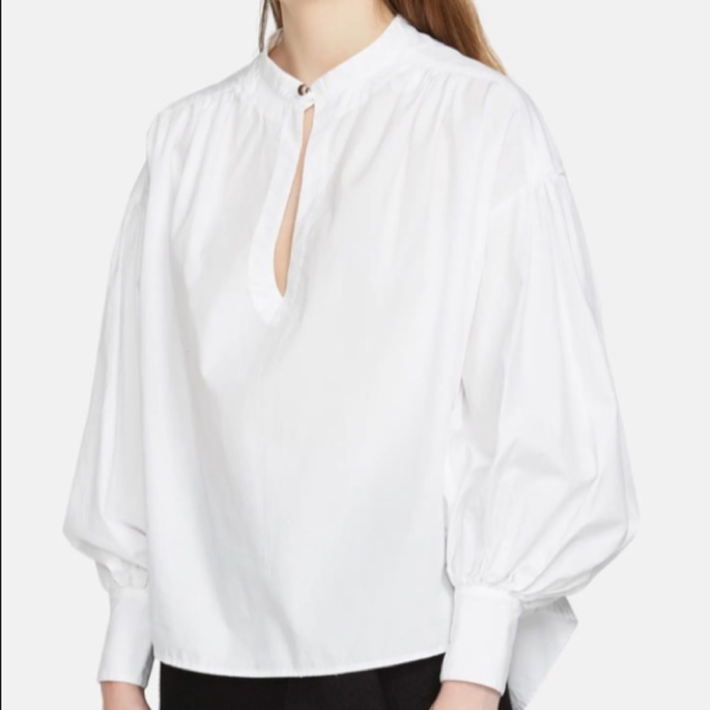 Bassike Cotton Gathered Oversized Shirt In White M/L - Picture 2 of 7